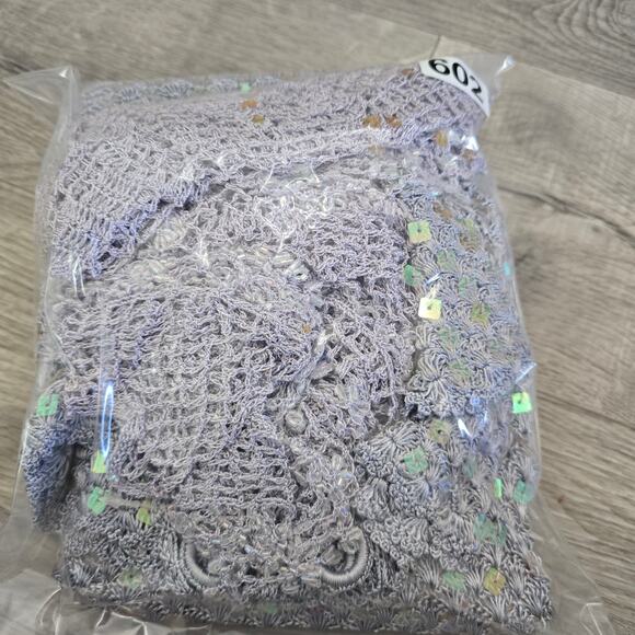 Women's Hand Crochet Sequin Sparkly Gown Shawl Silver S Formal Elegant DiscoLuxe - Picture 16 of 16